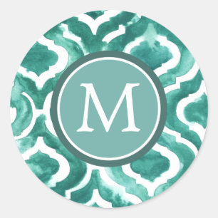 Pegatina Redonda Inicial Aquamarine Motif IV