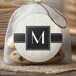 Pegatina Redonda Inicial con damasco marfil beige