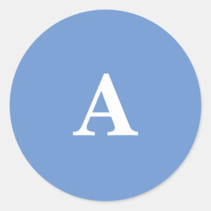 Pegatina Redonda Inicial de Monograma Azul Aciano Blanco Personaliz