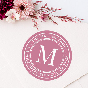 Pegatina Redonda Inicial de monograma elegante rosa malva dirección
