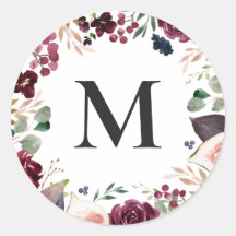 Inicial floral acuarela púrpura y rosa