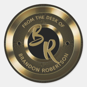 Pegatina Redonda Inicial personalizado de metal dorado