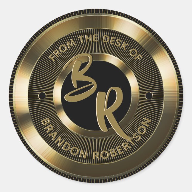 Pegatina Redonda Inicial personalizado de metal dorado (Anverso)