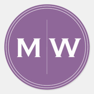 Pegatina Redonda Inicial púrpura elegante elegante del monograma