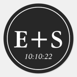 Pegatina Redonda Inicial |Sello para sobres Boda blanco y negro