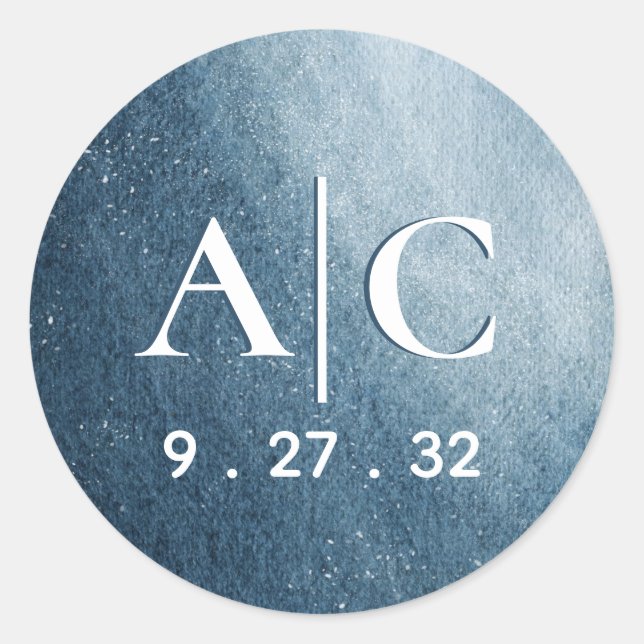 Pegatina Redonda Iniciales Blancas Azules de la Marina de los Cielo (Anverso)