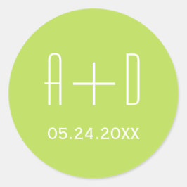 Pegatina Redonda Iniciales blancas, boda elegante y sencilla de col