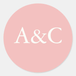 Pegatina Redonda Iniciales bodas Crema y rosa