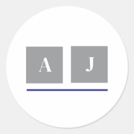 Pegatina Redonda Iniciales clásicas grises y blancas