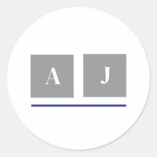 Pegatina Redonda Iniciales clásicas grises y blancas