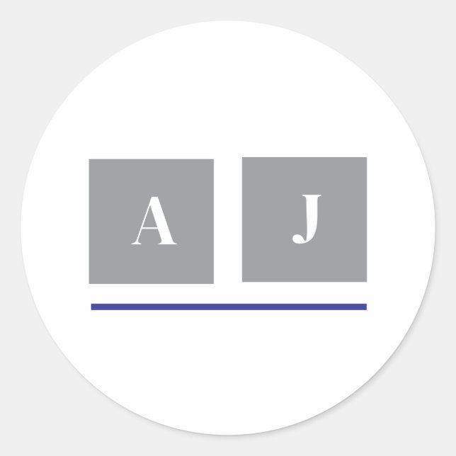 Pegatina Redonda Iniciales clásicas grises y blancas (Anverso)