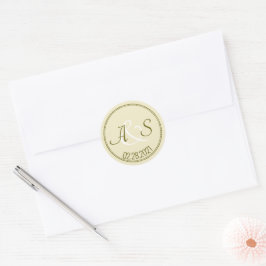 Pegatina Redonda Iniciales clásicas Minimalistas de boda y verde de