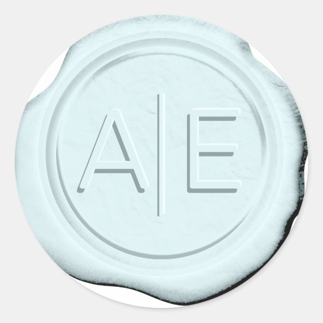 Pegatina Redonda Iniciales De Boda De Cera Faux Lt Blue ID968 (Anverso)