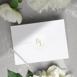 Pegatina Redonda Iniciales de la pareja de Bodas verde blanda mínim