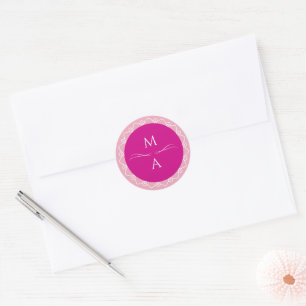 Pegatina Redonda Iniciales de Mandala Magenta Rosa Moderna Mínima