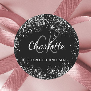 Pegatina Redonda Iniciales de monograma de nombre con brillo platea