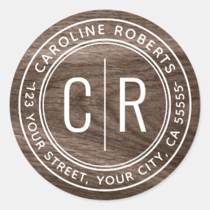 Pegatina Redonda Iniciales de monograma dirección de devolución ele