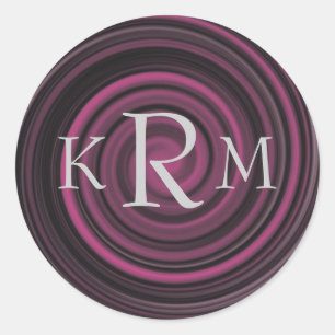 Pegatina Redonda Iniciales de Monograma Remolinos de Ciruela Person