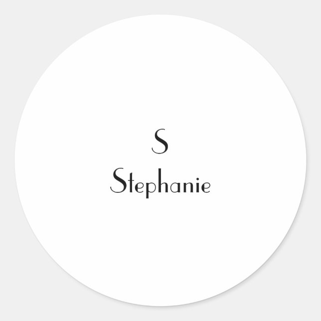 Pegatina Redonda Iniciales de nombre personalizadas en negro y blan (Anverso)