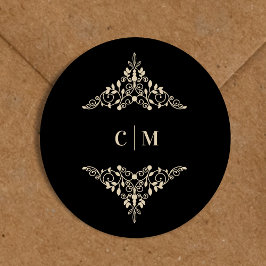 Pegatina Redonda Iniciales del Boda monogramado romántico de Golden