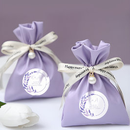 Pegatina Redonda Iniciales del círculo de la púrpura leafy