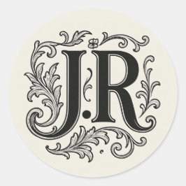 Pegatina Redonda Iniciales J.R con decoración