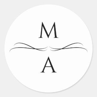 Pegatina Redonda Iniciales minimalistas modernas, simples, en blanc