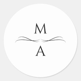 Pegatina Redonda Iniciales minimalistas modernas, simples, en blanc