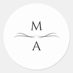 Pegatina Redonda Iniciales minimalistas modernas, simples, en blanc