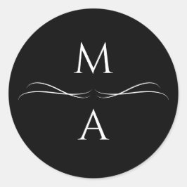 Pegatina Redonda Iniciales minimalistas modernas, simples, en blanc