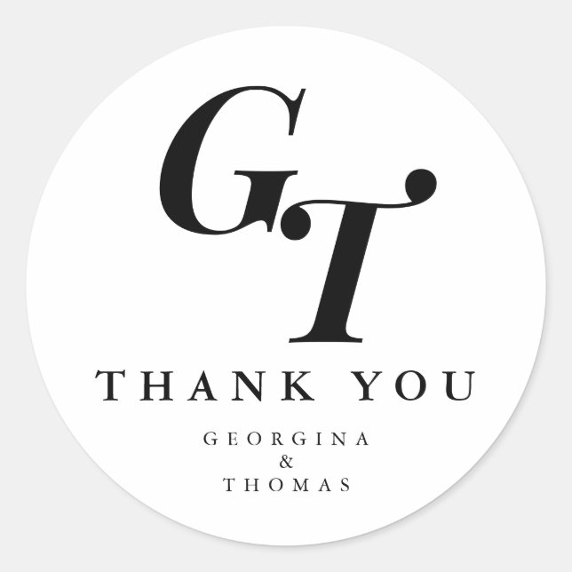 Pegatina Redonda Iniciales mínimos | Moderno Boda de Moda elegante