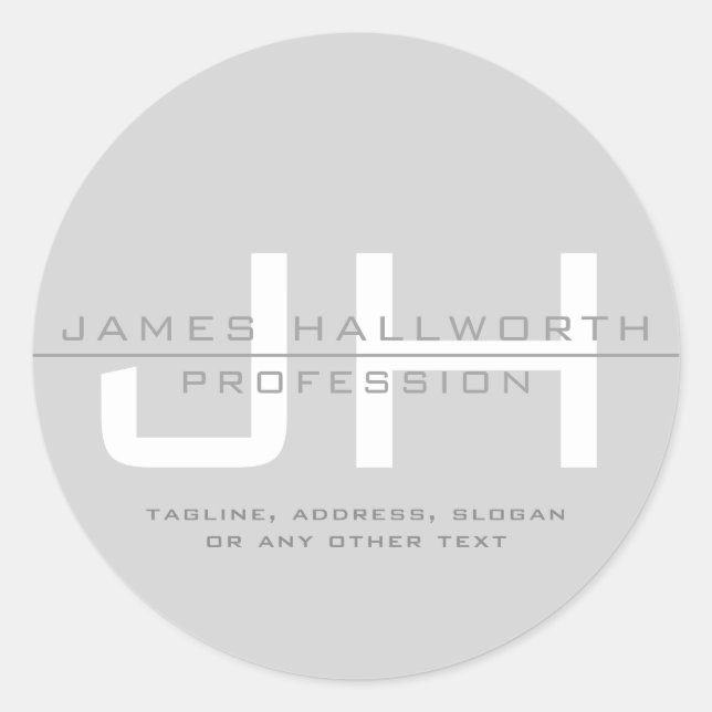 Pegatina Redonda Iniciales monogramadas modernas (u otro texto) gri (Anverso)