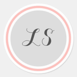Pegatina Redonda Iniciales para el monograma | Borde gris blanco ro