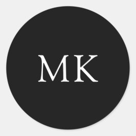 Pegatina Redonda Iniciales personalizadas de monograma negro modern