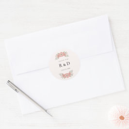 Pegatina Redonda Iniciales Personalizadas Favor de Boda Jardín Rosa