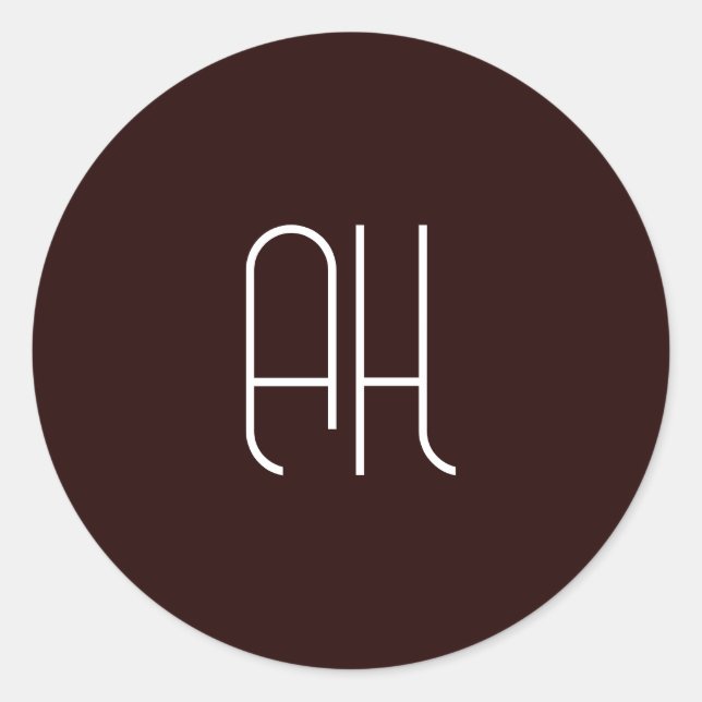 Pegatina Redonda Iniciales personalizados oscuras y blancas simples (Anverso)