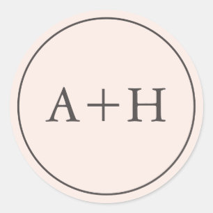 Pegatina Redonda Iniciales simples de Bodas Minimalistas de Rubor