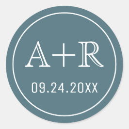 Pegatina Redonda Iniciales simples y elegantes boda verde azulado
