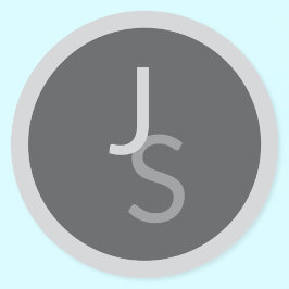 Pegatina Redonda Iniciales superpuestas modernas monogramadas | Gri