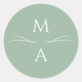 Pegatina Redonda Iniciales verdes minimalistas y simples de sabios