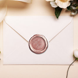 Pegatina Redonda Iniciales Vintage de Rosa Dorado Favor de Boda Per