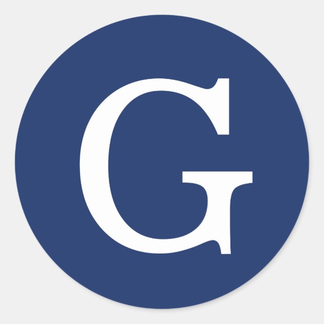 Pegatina Redonda Initial Letter Monogram Blue White Plain Simple (Anverso)
