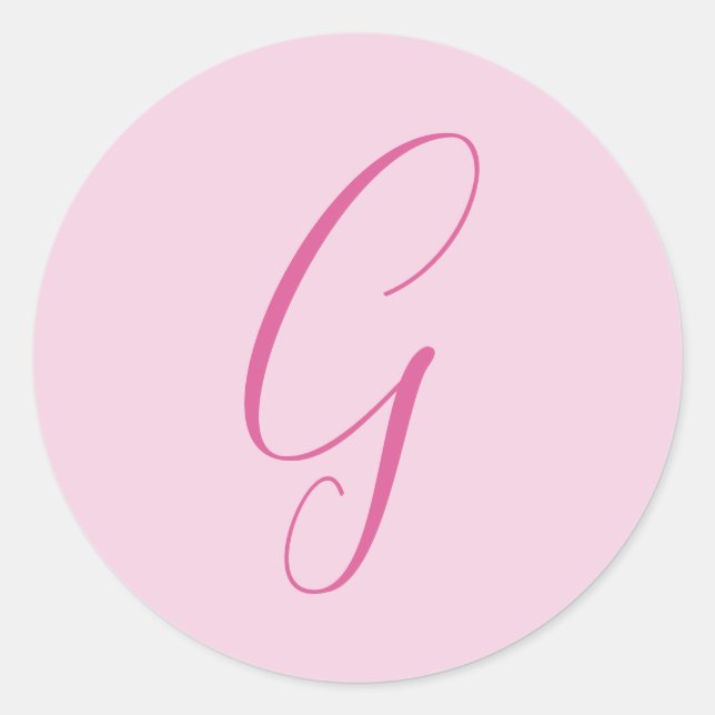 Pegatina Redonda Initial Letter Monogram Light Pink Plain Chic (Anverso)