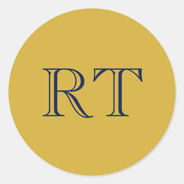 Pegatina Redonda Initial Letters Monogram Gold & Blue Plain Simple (Anverso)