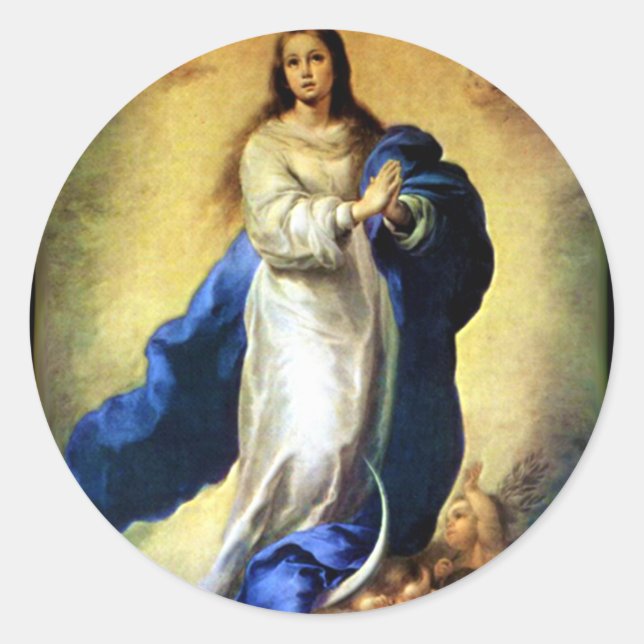 Pegatina Redonda Inmaculada concepción de la Virgen María - Murillo (Anverso)