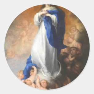 Pegatina Redonda Inmaculada Concepción De La Virgen María Murillo