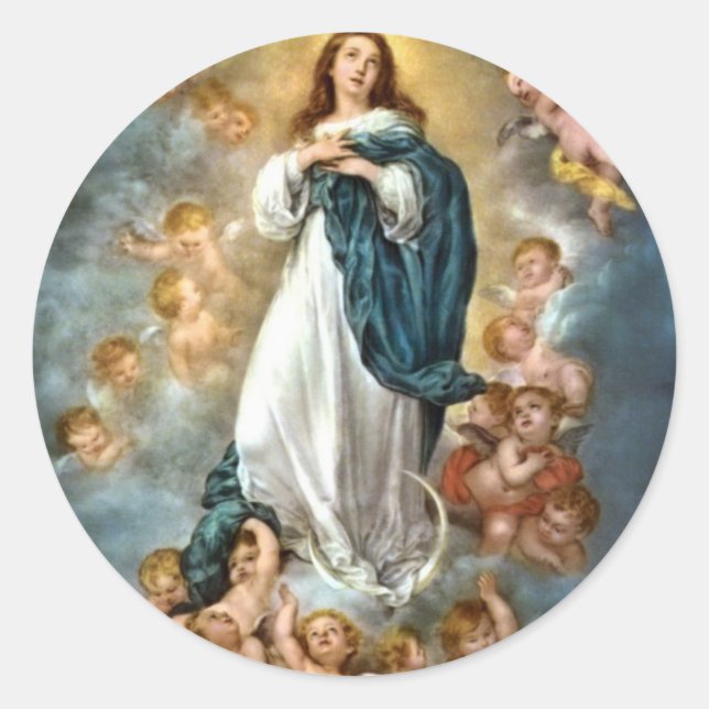Pegatina Redonda Inmaculada concepción de María (Anverso)