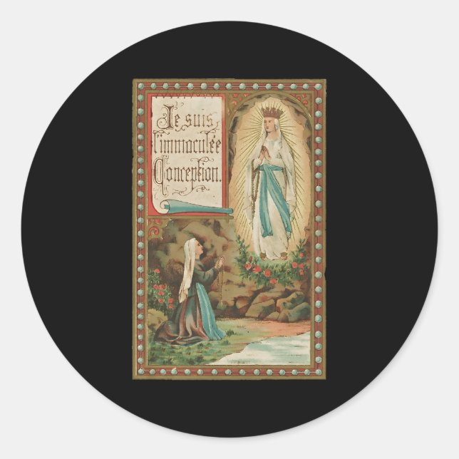 Pegatina Redonda Inmaculada concepción Nuestra Señora Lourdes Berna (Anverso)