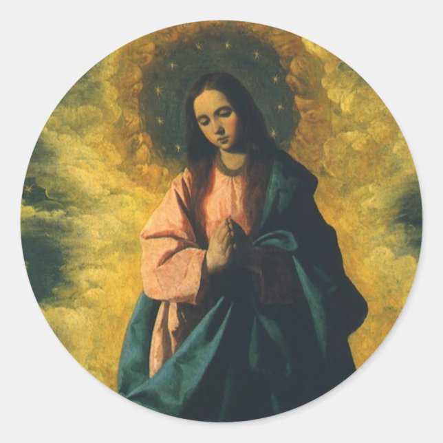 Pegatina Redonda Inmaculada concepción por Francisco de Zurbaran (Anverso)