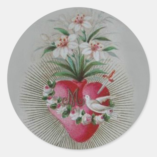 Pegatina Redonda Inmaculado corazón doloroso de la Virgen María (Anverso)